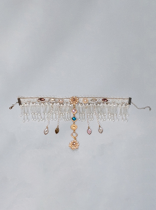 Dusk Baste Series Gorgeous Vintage Egyptian Style Colorful Gemstone Pearl Tassel Classic Lolita Necklace