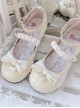 Miss Yunai Series Cute Girlish Daily Elegant Pleated Webbing Bowknot Pearl Sweet Lolita Round Toe Medium High Heel Shoes