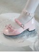 Miss Yunai Series Cute Girlish Daily Elegant Pleated Webbing Bowknot Pearl Sweet Lolita Round Toe Medium High Heel Shoes