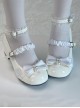 Miss Yunai Series Cute Girlish Daily Elegant Pleated Webbing Bowknot Pearl Sweet Lolita Round Toe Medium High Heel Shoes