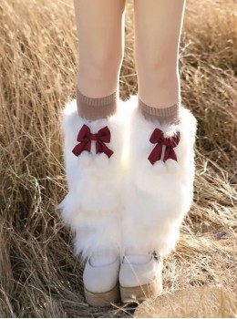 Wishing With God Series Chinese Tibetan Style Bowknot Versatile Sweet Lolita White Cute Plush Leg Warmers