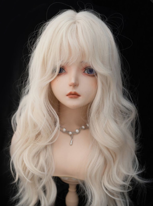 Japanese Style Harajuku Soft Girl Long Light Linen Golden Curly Bangs Hair Sweet Lolita Full Head Blonde Wig