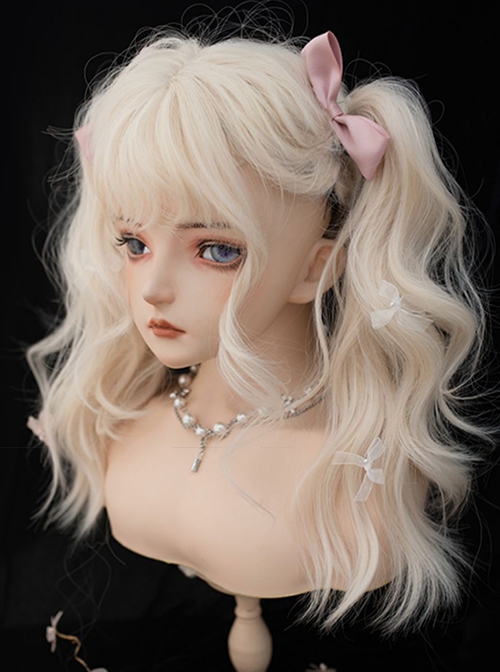 Japanese Style Harajuku Soft Girl Long Light Linen Golden Curly Bangs Hair Sweet Lolita Full Head Blonde Wig