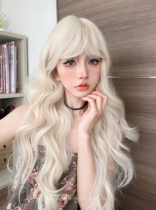 Japanese Style Harajuku Soft Girl Long Light Linen Golden Curly Bangs Hair Sweet Lolita Full Head Blonde Wig
