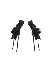 Elegant Classic Lace Versatile Delicate Satin Rose Flower Handmade Bowknot Long Ribbon Gothic Lolita Hairpin