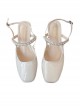 Summer Leisure Elegant French Style Romantic Mary Jane Rhinestone Pearl Square Toe Thick High Heel Shoes