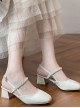 Summer Leisure Elegant French Style Romantic Mary Jane Rhinestone Pearl Square Toe Thick High Heel Shoes