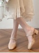 Summer Leisure Elegant French Style Romantic Mary Jane Rhinestone Pearl Square Toe Thick High Heel Shoes