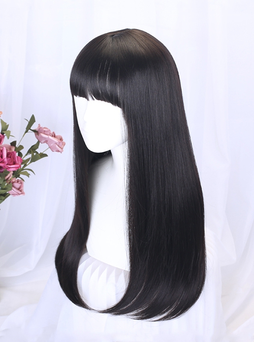 Chinese Style Hanfu Fairy Ancient Costume Hairstyle Hairpin Accessory Black Long Straight Braiding Hair Classic Lolita Wig