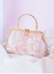 Elegant Chinese Style Pink Sweet Embroidery Mouth Gold Bag Cheongsam Classic Lolita Crossbody Pearl Chain Handbag