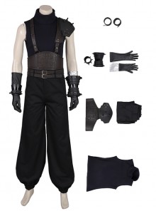 Final Fantasy VII Remake Halloween Cosplay Cloud Strife Dark Blue Version Costume Set Without Boots