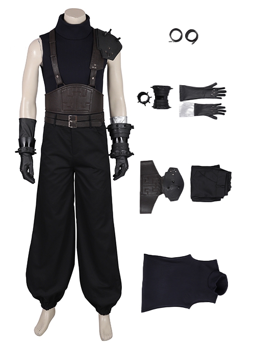 Final Fantasy VII Remake Halloween Cosplay Cloud Strife Dark Blue Version Costume Set Without Boots