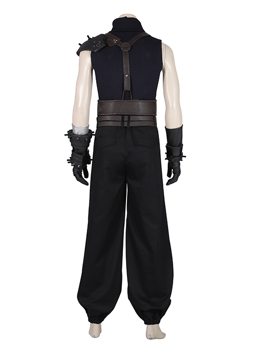 Final Fantasy VII Remake Halloween Cosplay Cloud Strife Dark Blue Version Costume Set Without Boots
