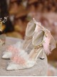 Elegant Lady Pink White Flower Feather Wedding Pearl Lace Ribbon Bowknot Pointed Toe Fine High Heel Shoes