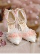 Elegant Lady Pink White Flower Feather Wedding Pearl Lace Ribbon Bowknot Pointed Toe Fine High Heel Shoes