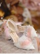 Elegant Lady Pink White Flower Feather Wedding Pearl Lace Ribbon Bowknot Pointed Toe Fine High Heel Shoes