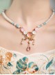 Vintage Palace Hanfu Chinese Tang Style Ceramic Glaze Jewellery Accessory Pearl Flower Classic Lolita Necklace