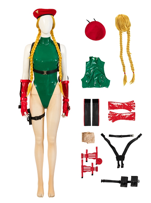 Game Street Fighter Halloween Cosplay Cammy White Costume Green Bikini Full Set