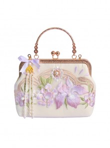 Quiet Iris Series Chinese Style Elegant Element Embroidery Cheongsam Pearl Tassel Pendant Classic Lolita Lapel Bag