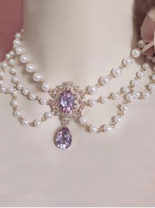 Versatile Elegant Gorgeous Temperament Noble Lady Purple Gemstone Pearl Chain Classic Lolita Necklace