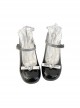 Cute Japanese Versatile Gradient Color Heart Shaped Rhinestones Bowknot Sweet Lolita Round Toe Mary Jane Leather Shoes
