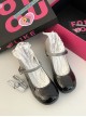 Cute Japanese Versatile Gradient Color Heart Shaped Rhinestones Bowknot Sweet Lolita Round Toe Mary Jane Leather Shoes