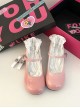 Cute Japanese Versatile Gradient Color Heart Shaped Rhinestones Bowknot Sweet Lolita Round Toe Mary Jane Leather Shoes