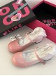 Cute Japanese Versatile Gradient Color Heart Shaped Rhinestones Bowknot Sweet Lolita Round Toe Mary Jane Leather Shoes