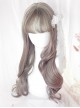 Gentle Flax Gray Partial Hair Dye Pink Fluffy Airy Bangs Big Wave Long Curly Hair Classic Lolita Full Head Wig