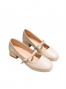Elegant Lady White Fairy Style Square Head Pearl Classic Lolita Thick Heel Daily Commute Mary Jane Shoes