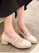 Elegant Lady White Fairy Style Square Head Pearl Classic Lolita Thick Heel Daily Commute Mary Jane Shoes