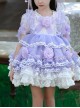 Summer Purple Gorgeous Flower Fairy Ruffled Crew Neck Kid High Waist Sweet Lolita Girl Puff Sleeve Mesh Dress