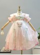 Cute New Chinese Folk Style Pink Flower Fairy Lotus Leaf Hamster Embroidery Cloud Shoulder Sweet Lolita Chiffon Kid Dress