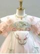 Cute New Chinese Folk Style Pink Flower Fairy Lotus Leaf Hamster Embroidery Cloud Shoulder Sweet Lolita Chiffon Kid Dress