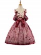 Exquisite Creative Flip Book Patch Velvet Bowknot Deep Pink Rabbit Rose Print Sleeveless Sweet Lolita Long Version Sling Dress