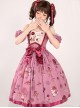Exquisite Creative Flip Book Patch Velvet Bowknot Deep Pink Rabbit Rose Print Sleeveless Sweet Lolita Long Version Sling Dress