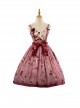 Exquisite Creative Flip Book Patch Velvet Bowknot Deep Pink Rabbit Rose Print Sleeveless Sweet Lolita Long Version Sling Dress