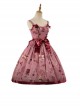 Exquisite Creative Flip Book Patch Velvet Bowknot Deep Pink Rabbit Rose Print Sleeveless Sweet Lolita Long Version Sling Dress