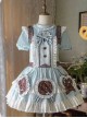 Sea Salt Cookie Series Chocolate Biscuit Bowknot Light Blue Heart Shaped Hollow Big Pocket Sweet Lolita Puff Sleeve Dress Set