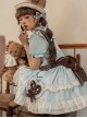 Sea Salt Cookie Series Chocolate Biscuit Bowknot Light Blue Heart Shaped Hollow Big Pocket Sweet Lolita Puff Sleeve Dress Set