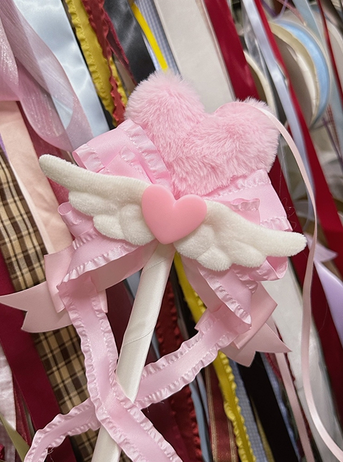 Fantasy Magical Girl Stage Property Ribbon Bowknot Sweet Lolita Plush Cute Heart Shape Star Wings Magic Wand