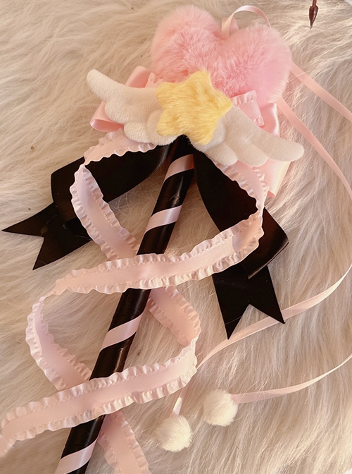 Fantasy Magical Girl Stage Property Ribbon Bowknot Sweet Lolita Plush Cute Heart Shape Star Wings Magic Wand