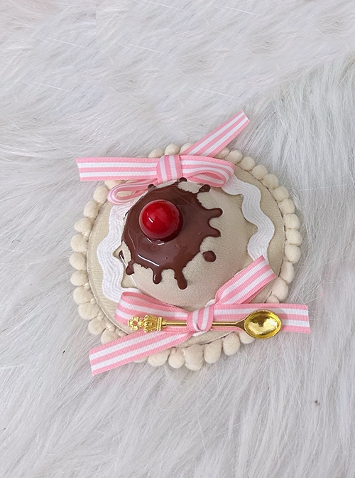 Simulation Handmade Chocolate Jam Cake Ribbon Bowknot Golden Spoonsweet Lolita Small Round Hat