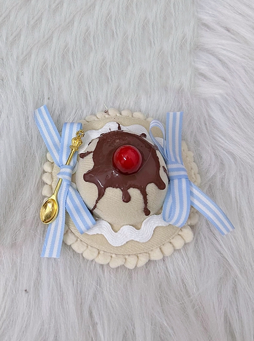 Simulation Handmade Chocolate Jam Cake Ribbon Bowknot Golden Spoonsweet Lolita Small Round Hat