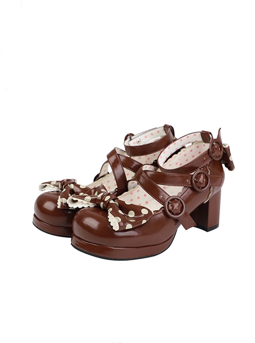 POP Candy Series Retro Doll Polka Dot Bowknot Cross Strap Sweet Lolita Round Head High Heal Lady Shoes