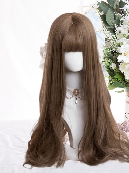 Elegant Japanese Style Cute Flaxen Brown Natural Everyday Water Ripple Long Curly Hair Classic Lolita Full Head Wig