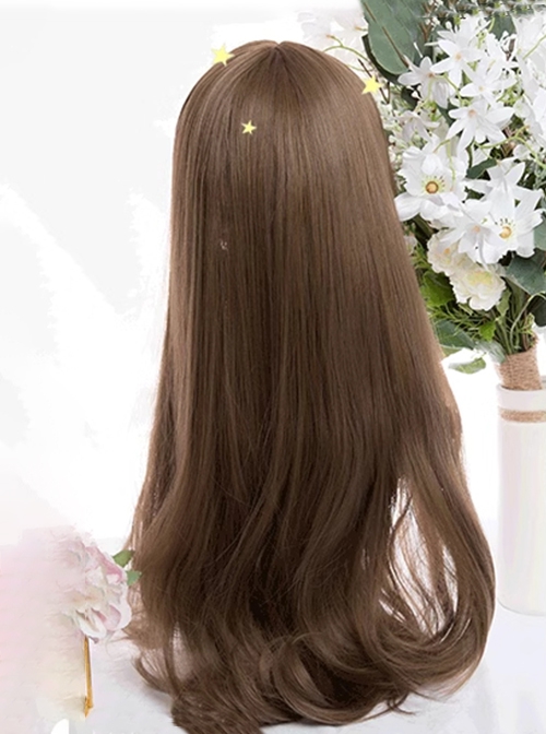 Elegant Japanese Style Cute Flaxen Brown Natural Everyday Water Ripple Long Curly Hair Classic Lolita Full Head Wig