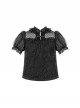 New Chinese Style Retro Jacquard Dark Pattern Auspicious Cloud Buckle Polka Dot Mesh Yarn Classic Lolita Puff Sleeve Blouse