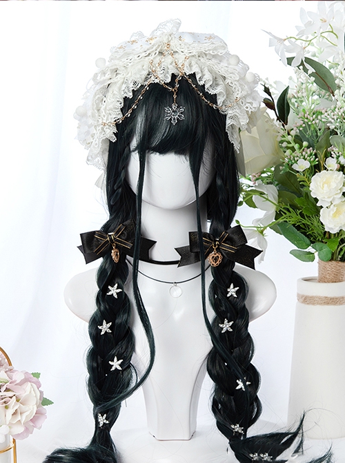 Cicada Chirping Series Black Dark Green Water Ripple Micro Curl Versatile Retro Elegant Classic Lolita Long Curly Hair Wig