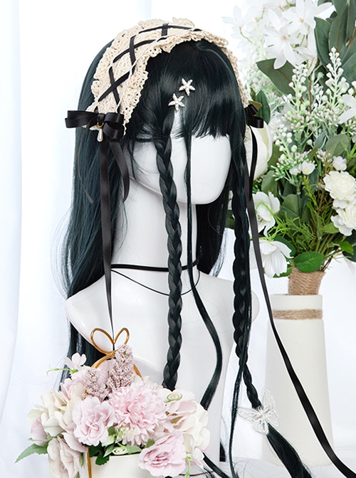 Cicada Chirping Series Black Dark Green Water Ripple Micro Curl Versatile Retro Elegant Classic Lolita Long Curly Hair Wig